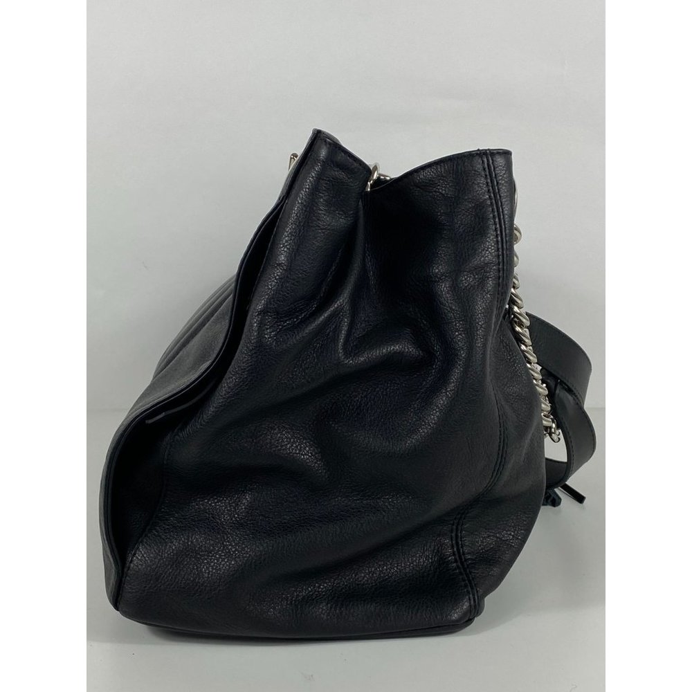 Valentino by Mario Valentino Quilted Logo Chain Strap Leather Hand Bag Blk D137 - Picture 10 of 11